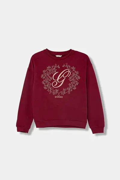 Dětská bavlněná mikina Guess vínová barva, s potiskem, J5BQ00 KAV34