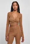 Women's dark taupe with long sleeves with wrapped rib