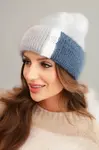 Kesi Dámská čepice barevná z viskózy s ozdobným knoflíkem bílý + modrý