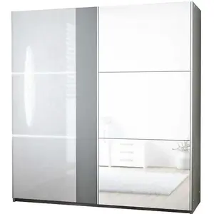 Šatní skříň Tunis 200cm Grafitová/Bílá Lesk/Zrcadlo