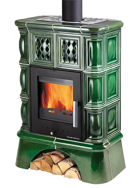 Kachle s výmenníkom TREVISO II, kachličkový sokel/zelené kachličky HS0433930000000