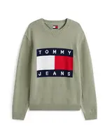 Tommy Jeans Sveter  námornícka modrá / pastelovo zelená / červená / biela