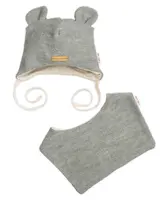 Baby Nellys Pletená čepice s bavlněnou podšívkou a šátkem 2v1, Teddy Hand made - šedá