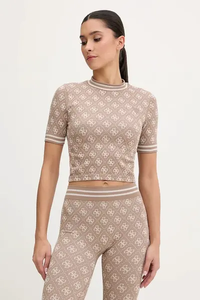 Tričko Guess RHOMBUS dámské, béžová barva, V5BP07 K2000