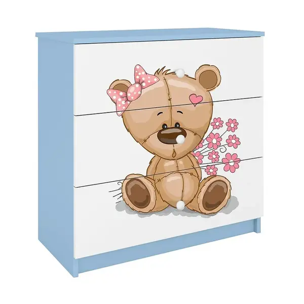 Detská komoda  Babydreams Modrá – Medveď s kvetmi