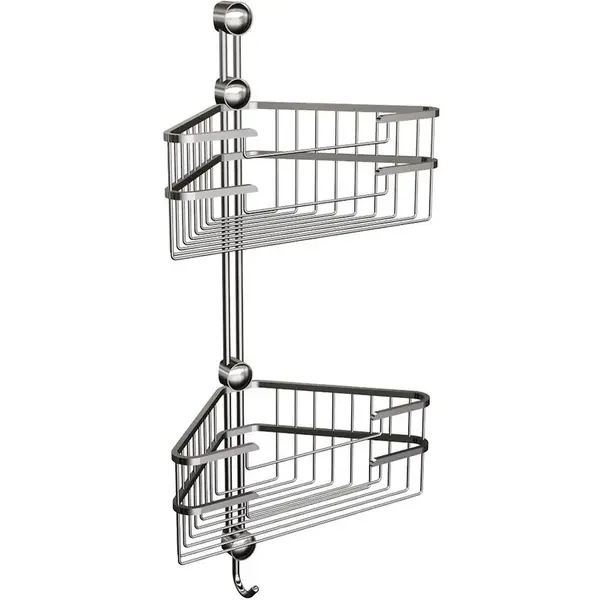 Rohová kúpeľňová polička - dvojitý kôš