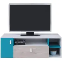 TV Stolek Planet 120 cm Bílý/Dub/Tyrkysový