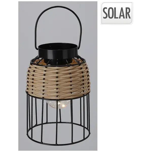 Solárny lampáš čierny 14,5 × 20 cm ratan