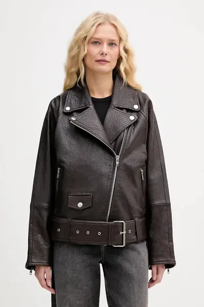 Kožený křivák Stand Studio Romy hnědá barva, oversize, 66617-7970