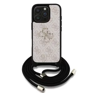 Zadní kryt Guess PU 4G Metal Logo Crossbody Popruh pro Apple iPhone 16 Pro Max, růžová