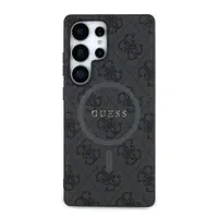 Zadní kryt Guess PU Leather 4G Colored Ring MagSafe pro Samsung Galaxy S25 Ultra, černá
