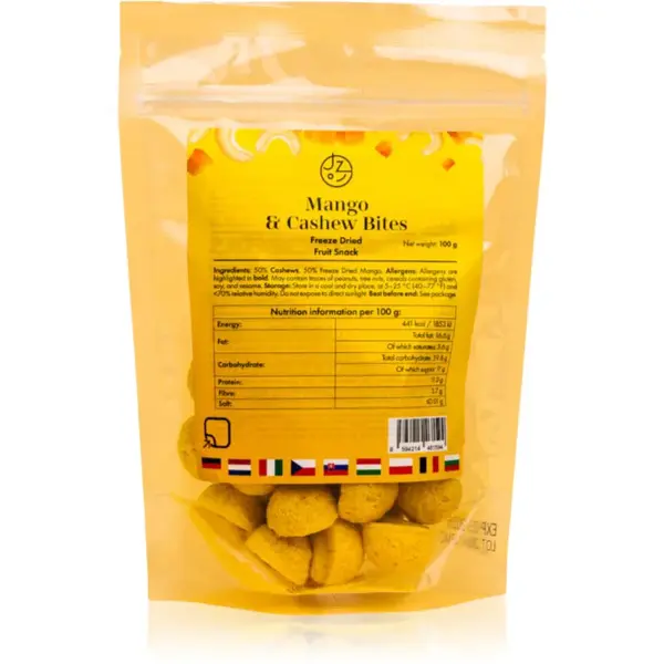 Jíme zdravě Lyofilizované mangové kuličky s kešu mrazem sušené ovoce s ořechy 100 g