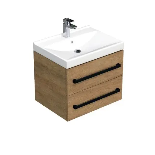 Kúpeľňová skrinka s čiernou úchytkou a umývadlom SAT Cube Way 60x53x46 cm dub Hickory mat CUBE46C602DHVER