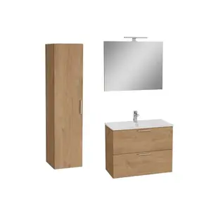 VitrA Mia kúpeľňová zostava s umývadlom 80 cm vrátane umývadlovej batérie, vtoku a sifónu golden oak KSETMIA80D