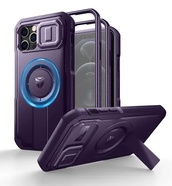 Dexnor MagSafe 360 Kickstand Camprotector obal iPhone 12 / 12 Pro, fialový