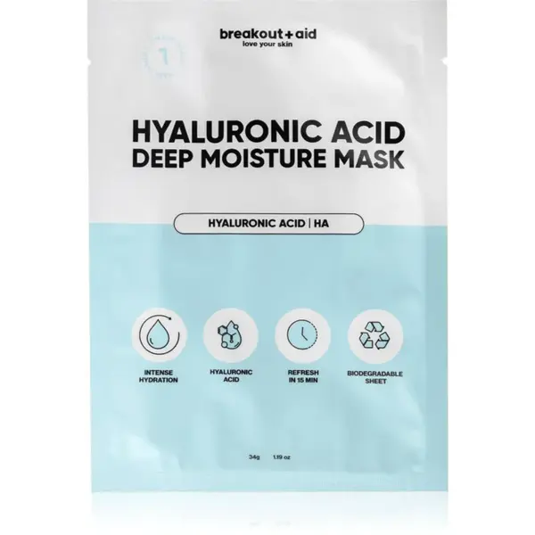 breakout + aid Hyaluronic Acid Deep Moisture Mask hydratační plátýnková maska s kyselinou hyaluronovou 34 g