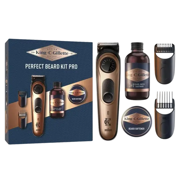 GILLETTE King C. zastřihovač vousů PRO dárková sada pro muže, zastřihovač + šampon na vousy 60ml + balzám na vousy 100ml