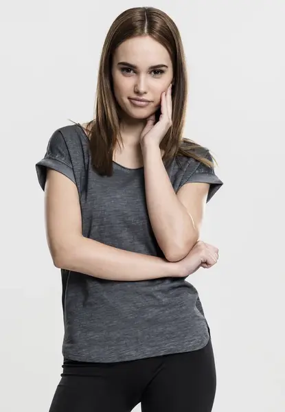 Women's Long Back T-Shirt in the Shape of a Spray With Dye Dark Grey