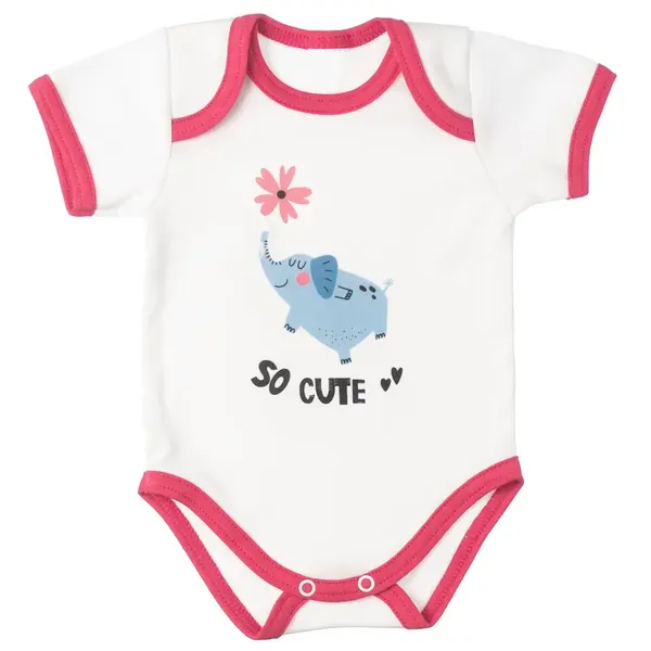 mbaby Bavlněné body s krátkým rukávem, Slůně So Cute, bílo/červené, vel. 74