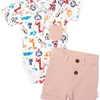 Baby Nellys 2-dílná sada body kr. rukáv, kraťásky, Safari - ecru/béžová, vel. 98