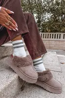 Boto Dámské sněhule na platformě s kožešinou a výšivkou tmavě béžové Querina