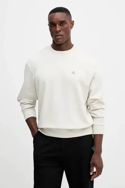 Bavlněná mikina Calvin Klein Jeans pánská, béžová barva, hladká, LV04RC296G