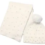 Baby Nellys Zimní čepice s bambulí + šál, Pearls, smetanová vel.  54/58