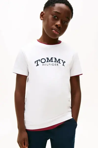 Dětské bavlněné tričko Tommy Hilfiger bílá barva, s potiskem, KB0KB10051