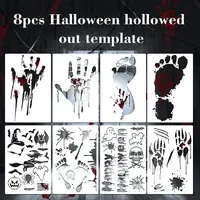 8Pcs Halloween Footproot Handprint PET Painting Stencils