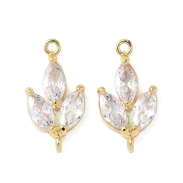 Brass Pave Clear Cubic Zirconia Leaf Links Connector Charms