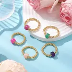 Dyed Natural White Jade & Glass Seed Beads Stretch Rings for Women