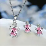 Tortoise Alloy Rhinestone & Glass Pendant Necklaces & Stud Earrings Sets