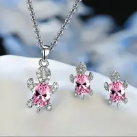 Tortoise Alloy Rhinestone & Glass Pendant Necklaces & Stud Earrings Sets