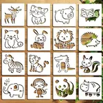 16Pcs Animals PET Painting Stencils