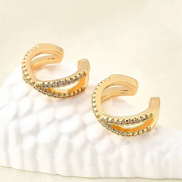 Brass Micro Pave Clear Cubic Zirconia Cuff Earrings