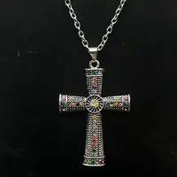 Platinum Alloy Rhinestone Cross Pendant Necklaces