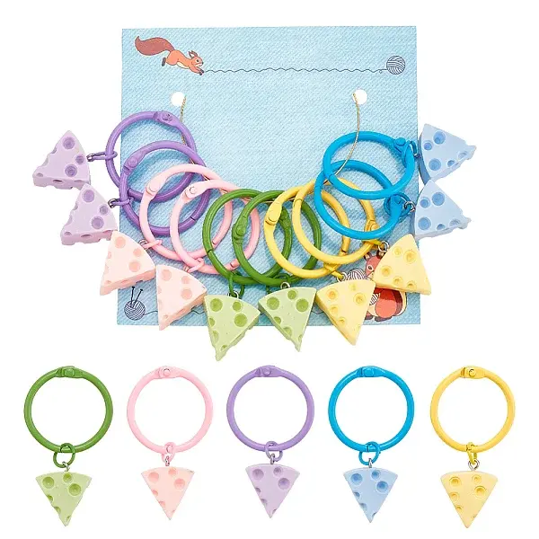 10Pcs 5 Colors Resin Cheese Pendant Locking Stitch Markers