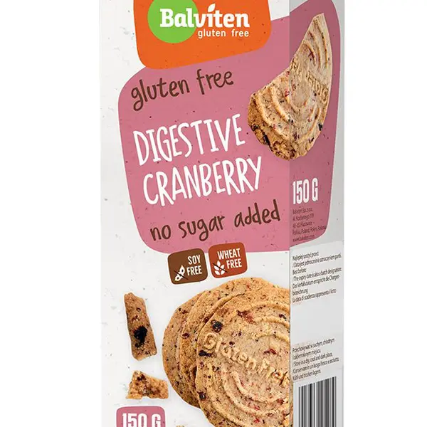 Balviten Digestive Cranberry bezlepkové ovesné sušenky bez cukru 150 g