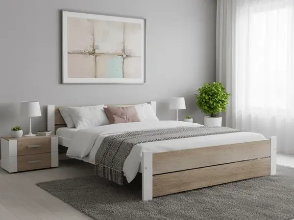 Posteľ IKAROS DOUBLE 180 x 200 cm, biela/dub sonoma Rošt: S lamelovým roštom, Matrac: Matrac DELUXE 10 cm