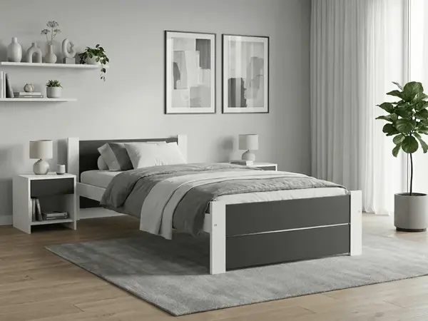 Postel IKAROS DOUBLE 90 x 200 cm, antracit/bílá Rošt: Bez roštu, Matrace: Matrace Deluxe 10 cm