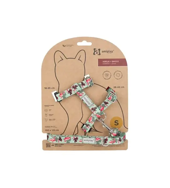 Amiplay Kšíry pro kočku s vodítkem BeHappyCat Flamingo | Postroje pro kočky - S
