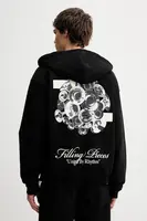 Bavlněná mikina Filling Pieces Zip Hoodie Bouquet pánská, černá barva, s kapucí, s potiskem, 422533501122