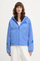 Mikina adidas x Z.N.E dámská, modrá barva, s kapucí, hladká, JW5319