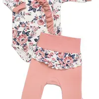 Baby Nellys Bavlněná sada 2D, body + polodupačky Růžičky, pudrově růžová