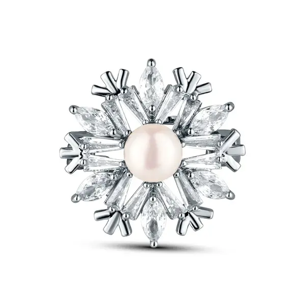 JwL Luxury Pearls Okouzlující brož ve tvaru sněhové vločky s perlou JL0874