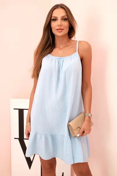 Kesi Włoski Dámská mušelínová šaty na ramínkách s volánem modrá