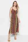Trendyol Multicolored Patterned A-Cut Strap Midi Lined Woven Dress
