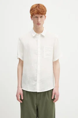 Lněná košile A.P.C. chemisette bellini logo pánská, bílá barva, relaxed, s klasickým límcem, LIAEK.H12551