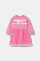 Dětské bavlněné šaty Guess růžová barva, midi, K5YK01 KB8R0