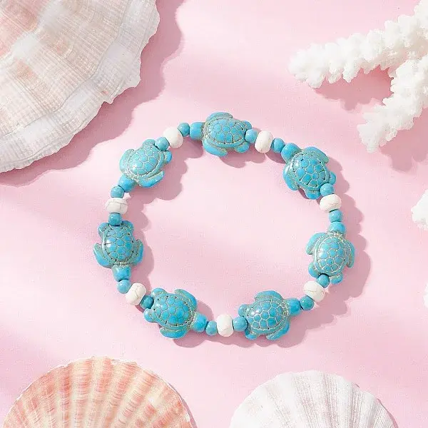 Synthetic Turquoise & Natural Freshwater Shell Beads Stretch Bracelets for Women